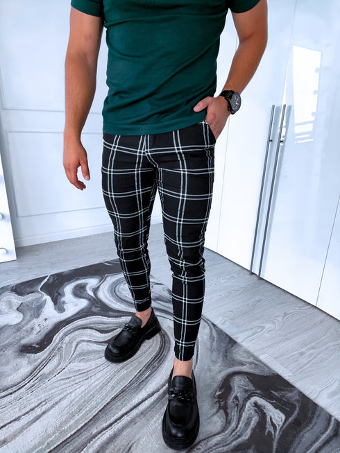 Double check men's trousers - black with white 10-1